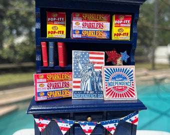 4th of July Dollhouse Furniture Accessories, Mini Fireworks Pop Its Sparklers, Miniature Hand Painted USA America Patriotic Decor 1:12