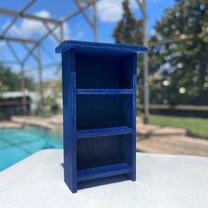 4th of July Bookshelf, Mini Patriotic Summer Hand Painted Dollhouse Decor Shelf 1:12 Scale, Bookcase, Independence Day Navy Blue