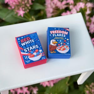 4th of July Dollhouse Miniature Cereal Boxes: Patriotic USA Decor