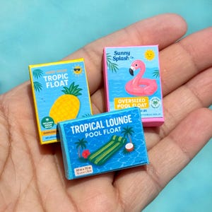 Dollhouse Summer Miniatures Mini Pool Float Boxes 1:12 Scale Decor Lounger, Pineapple, Flamingo Outdoor Accessories Doll Beach Decor