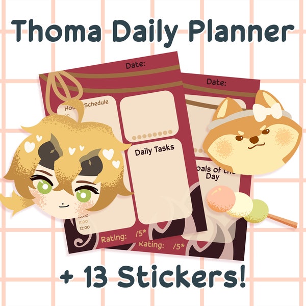 Thoma Genshin Impact dagelijkse planner | Thoma en Taroumaru-stickers | GoodNotes-compatibel | Inazuma-stijlagenda | Digitaal of afdrukbaar