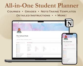 Notion Student Planner Template | School Dashboard Notion Template, Notion Template for School