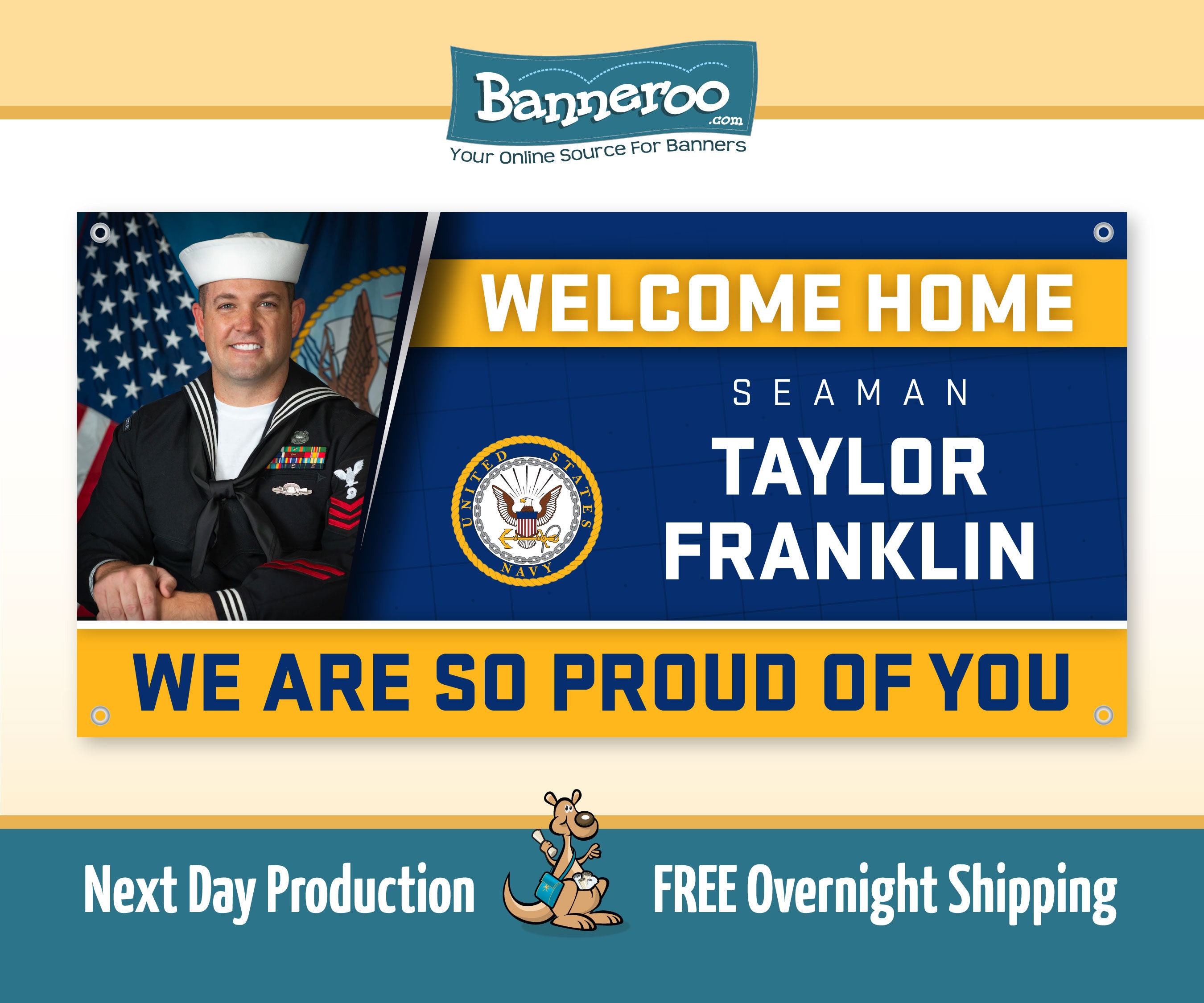 Navy Welcome Home Banner with Photo | Navy PIR Graduation Banner | Pass-In-Review Banner - Free Overnight Shipping