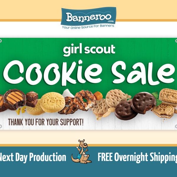 Girl Scout Cookie Sale Banner, Cookies Scouts Banner, We Sell Cookies Here Sign, Girl Scout Table Banner, LBB Cookies,  Free Shipping