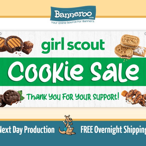 Girl Scout Cookie Sale Banner, Cookies Scouts Banner, Cookies Sold Here Sign, Girl Scout Table Banner, Poster,  Free Overnight Shipping