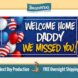 Welcome Home Hero Banner: American Flag Balloons, Red White & Blue Vinyl