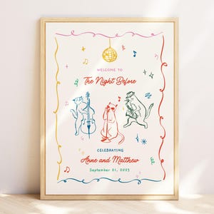 Jazz Cats CANVA Bröllopsskylt Kvällen Före Mottagningen, Nyckfull Festmall Minimalistisk Avslappnad Handritad Gör-det-själv Brevpapper Redigerbar Anpassad
