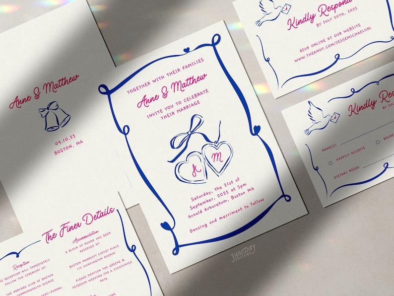 Wedding Invitation Set CANVA Template Modern Minimalist Casual Pink
