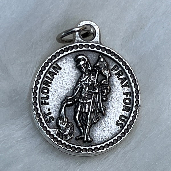 Saint Florian Medal, St Florian medal, Patron Saint of Firefighters, Silver Oxidized Saint Medal