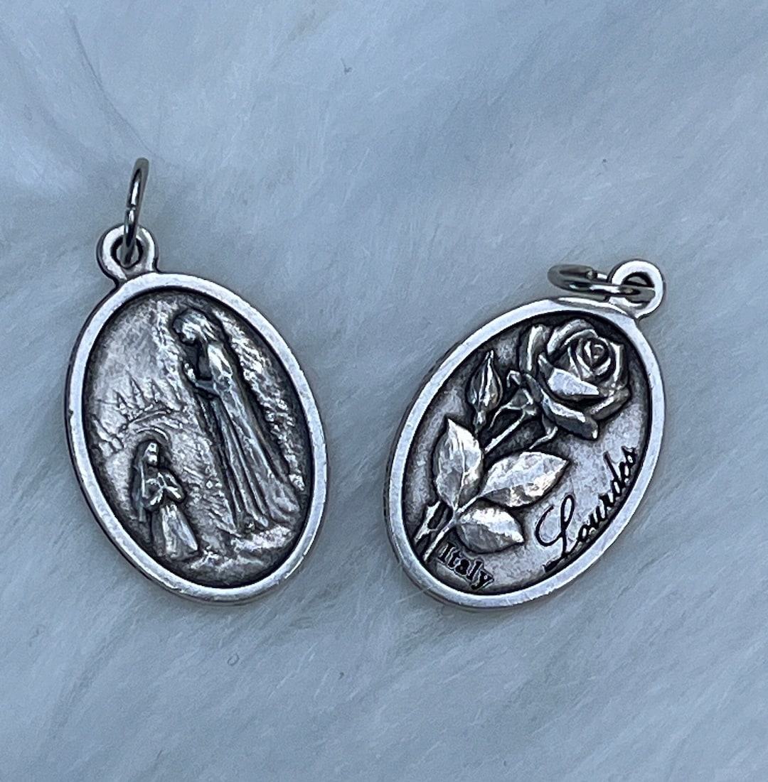 Our Lady of Lourdes, Medal for Healing, Silver Oxidized Die Cast Patron ...