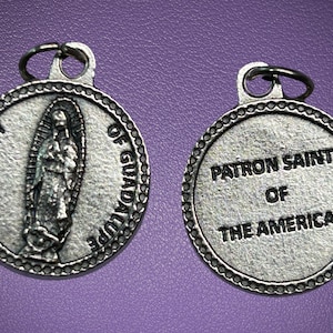 Our Lady of Guadalupe Round Medal, Nuestra Señora de Guadalupe,  Patron of Americas, Patron of the Unborn, Pray for Us, OL of Guadalupe