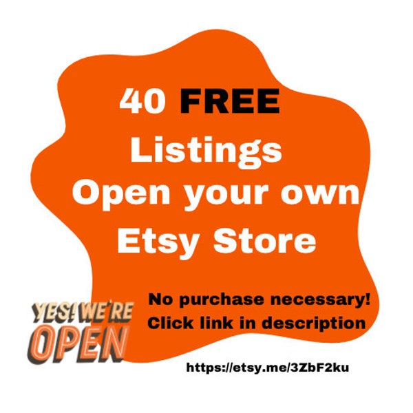 40 free Etsy listings | No purchase necessary| Open new Etsy store with 40 free credits | Link in Description
