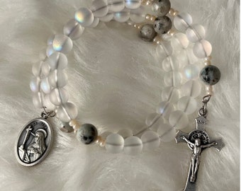 St Rita medal wrap Rosary bracelet, Catholic gift, Rosary Style Bracelet, Wrap Bead Bracelet, Catholic Easter gift, Patron Saint
