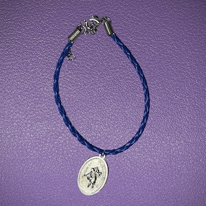 Saint Christopher Faux Leather Braid Bracelet with Medal, St Christopher, Patron Saint of Travelers, Ruega Por Nosotros medal, Pray for Us
