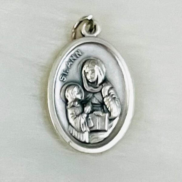 Saint Ann Medal, Patron Saint of Grandmothers, Patron Saint of Mothers, Patron Saint of Infertility, St Ann, Silver Oxidized Saint Medal