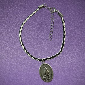 Our Lady of Charity Leather Braid Bracelet with Medal, Nuestra Señora de la Caridad del Cobre medal, La Virgen de la Caridad del Cobre