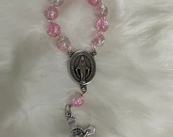 Rosario de la década católica, regalo católico, mini rosario, rosario de automóvil, rosario de bolsillo, rosario de medalla milagrosa, rosario de una década, regalo para ella
