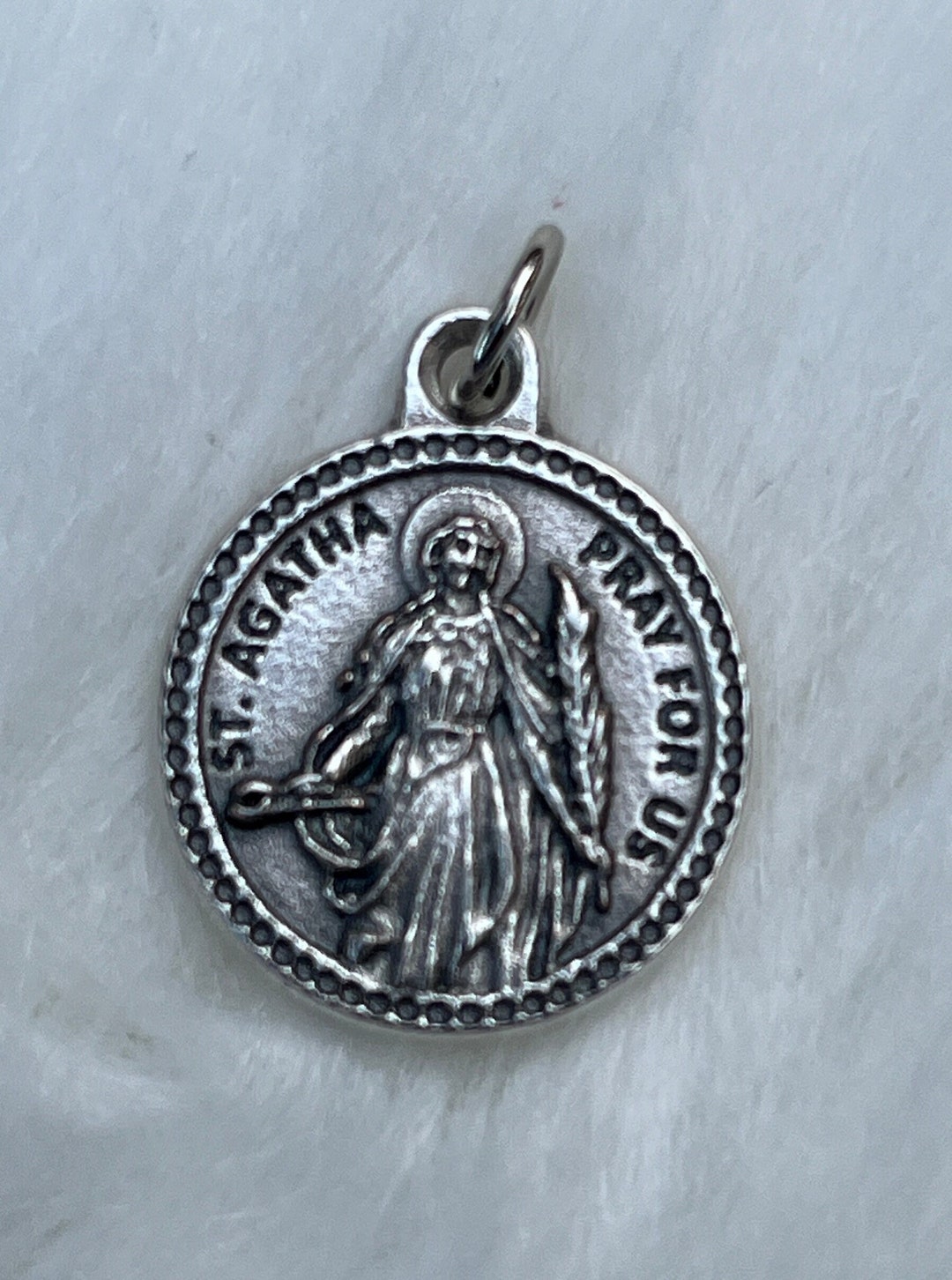 Saint Agatha Medal, Patron Saint Breast Cancer, St Agatha Medal, Silver