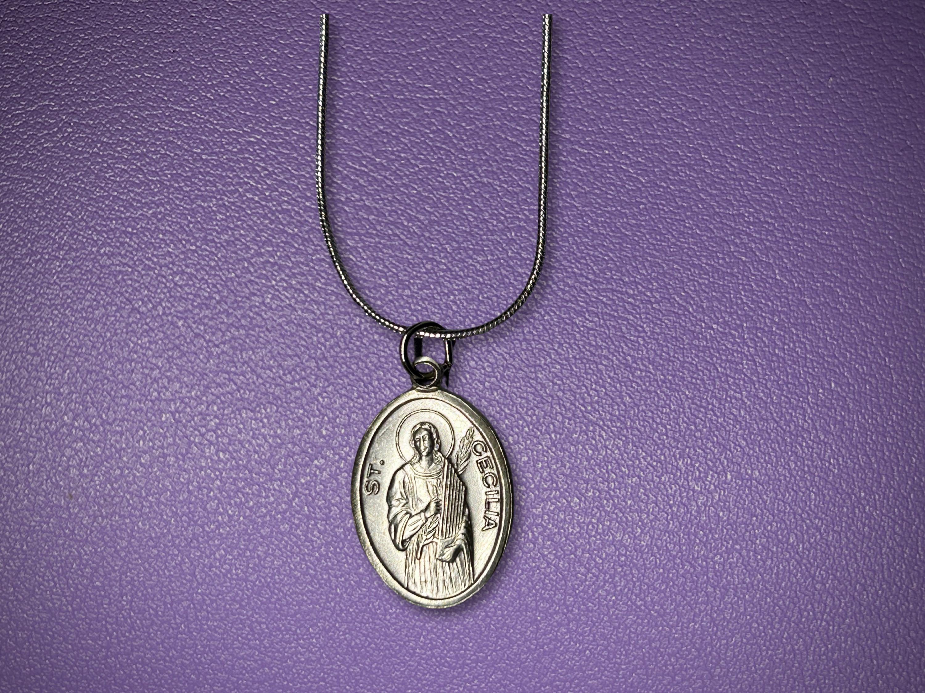 Medaille Der Heiligen Cäcilia – Schutzpatronin Der Musik – Aus Versilbertem Messing, 18 Mm, Made In Italy
