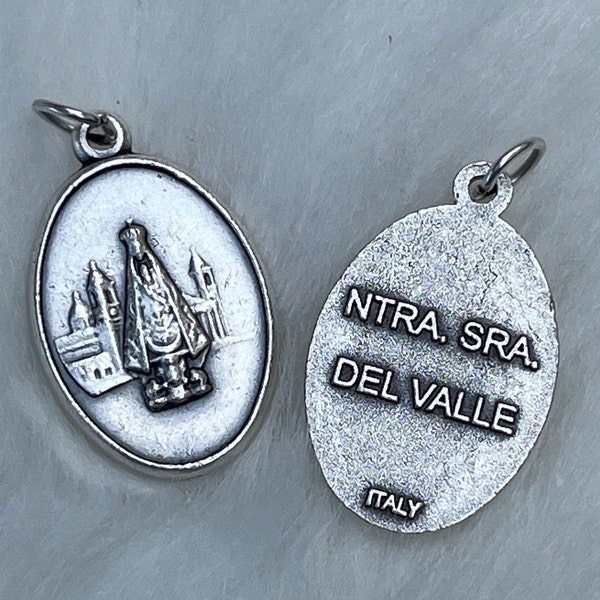 Nuestra Señora del Valle, Our Lady of the Valley medal,  Silver Oxidized Die Cast Patron Saint Medals, Ruega Por Nosotros