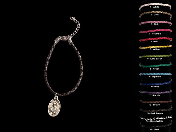 Saint Cayetano Faux Leather Braid Bracelet with Medal, St Cayetano, Patron of Job Seekers, Patron of Gamblers, Patron of Workers Pray for Us
