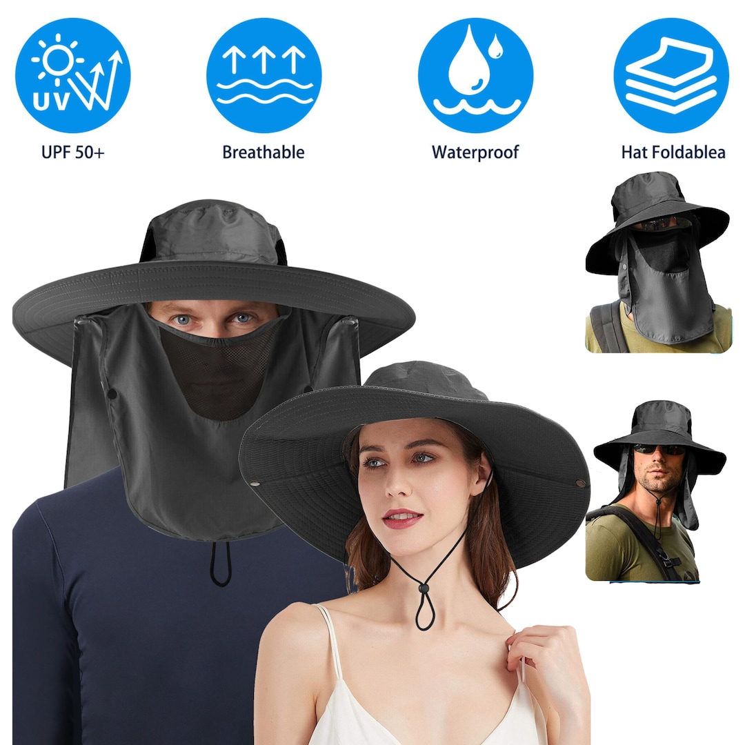 Outdoor UV Sun Protection Wide Brim Hat With Face Cover Neck Etsy