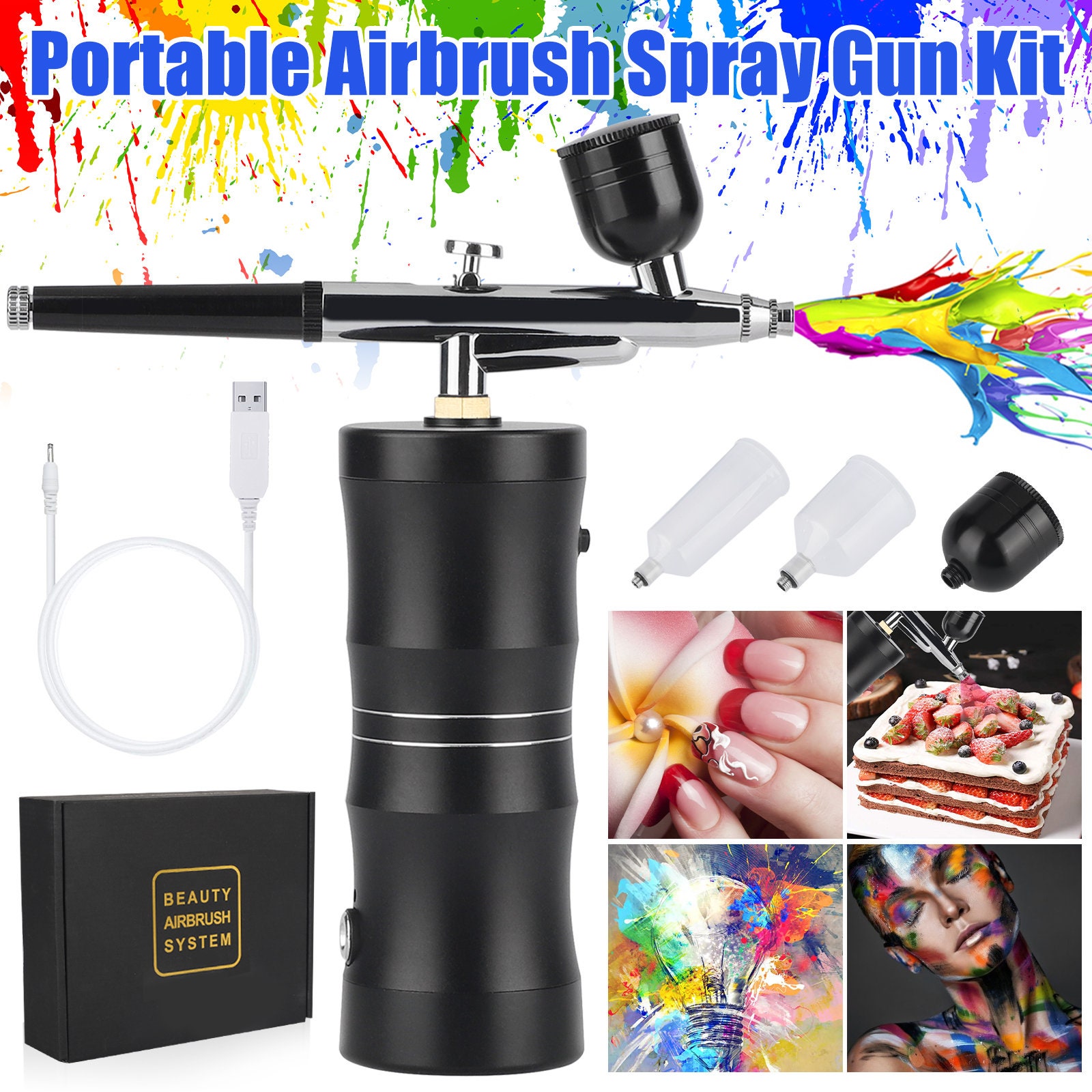 Wireless Airbrush Compressor and Airbrush Gun Rechargeable Dual Action Mini  Airbrush Set Cordless and Portable Great for Cake Decorating 