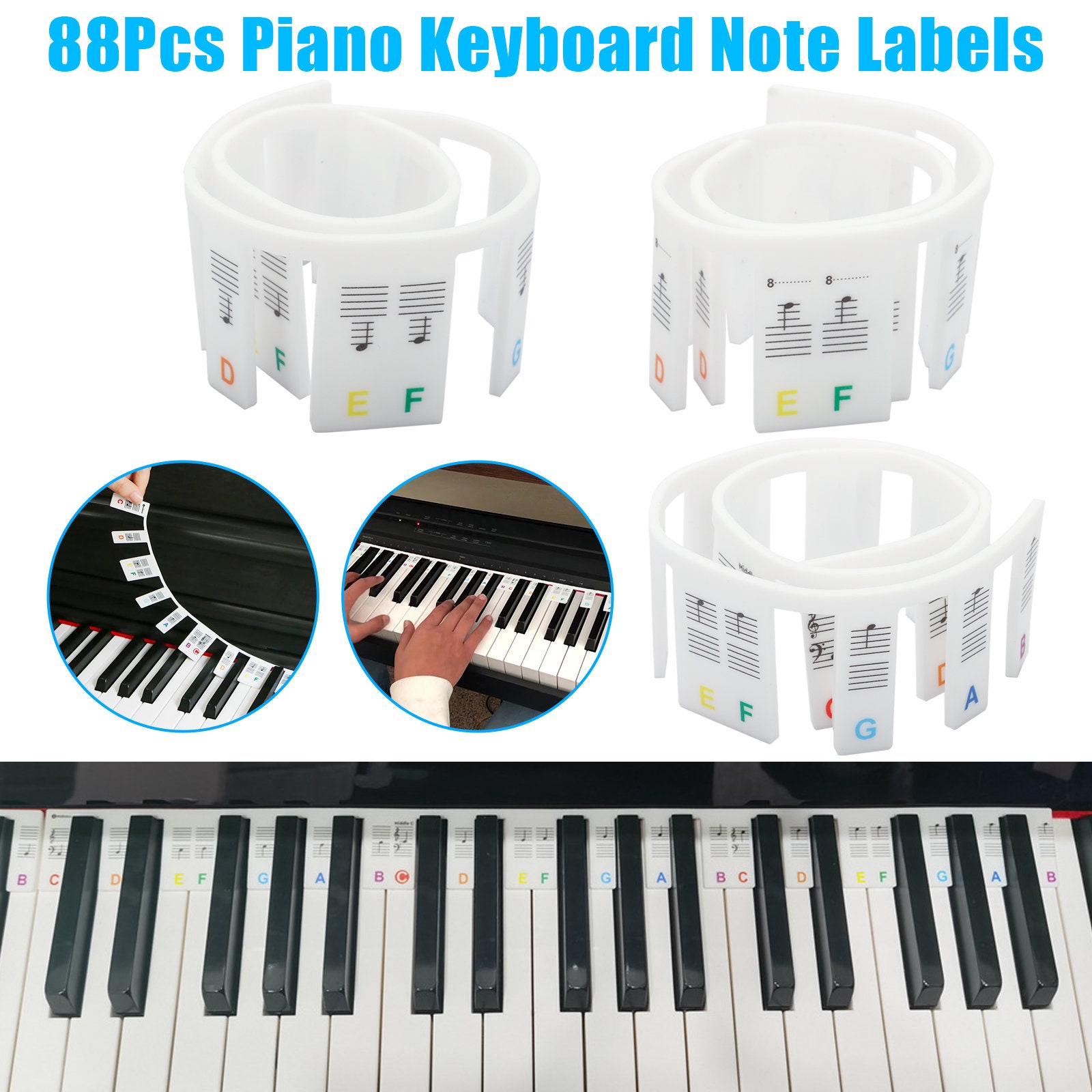 Piano Stickers for 61 Key Piano or Keyboard 36 White Key Kids Monster Clear  Stickers 