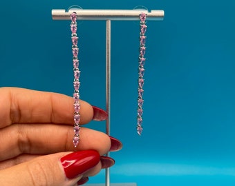 Long Rose Diamond Earrings ,Long ,Diamond,Pink ,Gift