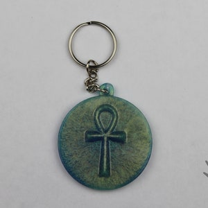 Chameleon Blue and Gold Ankh Keychain
