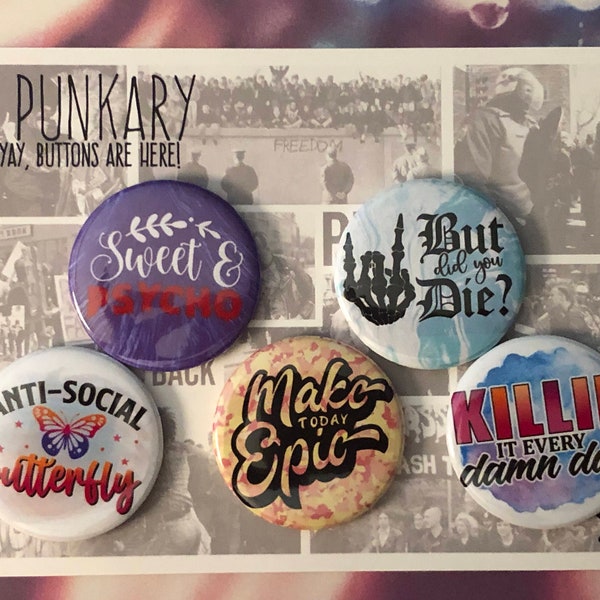 5 Pack Punk Buttons - 1.5'' Pack #13 (Snarky Pack No 2)