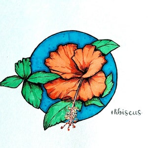 Arte de flores de hibisco en Sharpie