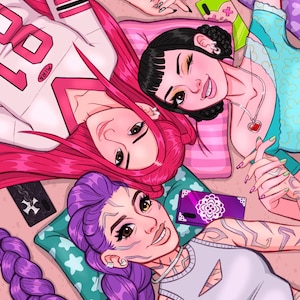 K-Pop Demon Hunters Illustration Print (Rumi, Zoey, Mira)