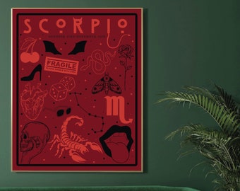 Stampa artistica dello zodiaco dello Scorpione, poster di astrologia mistica