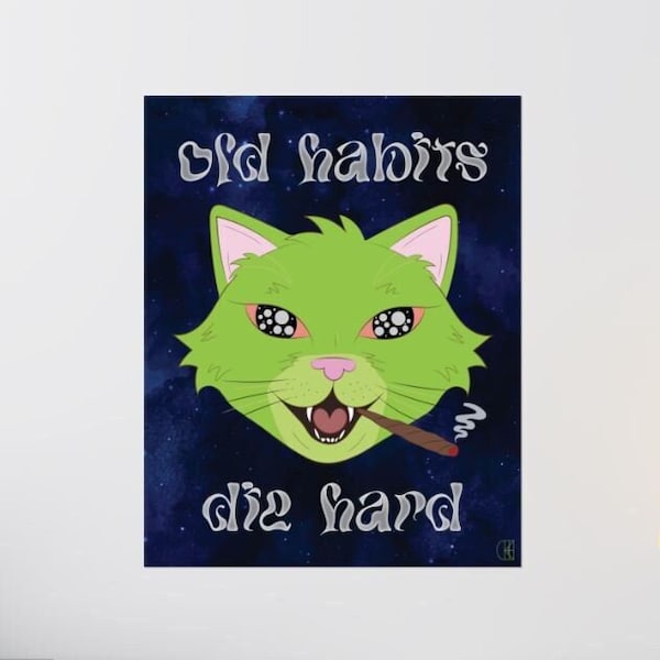 Smoking Cat Weed Poster, Cat Wall Art Decor, Funny Cat Lover Gift, Quirky Home Decor, Unique Dorm Room Poster