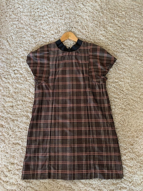 brown checkered mini dress Sanaly Mini Dress in Mini Gingham Brown , Frill , Loose Fit