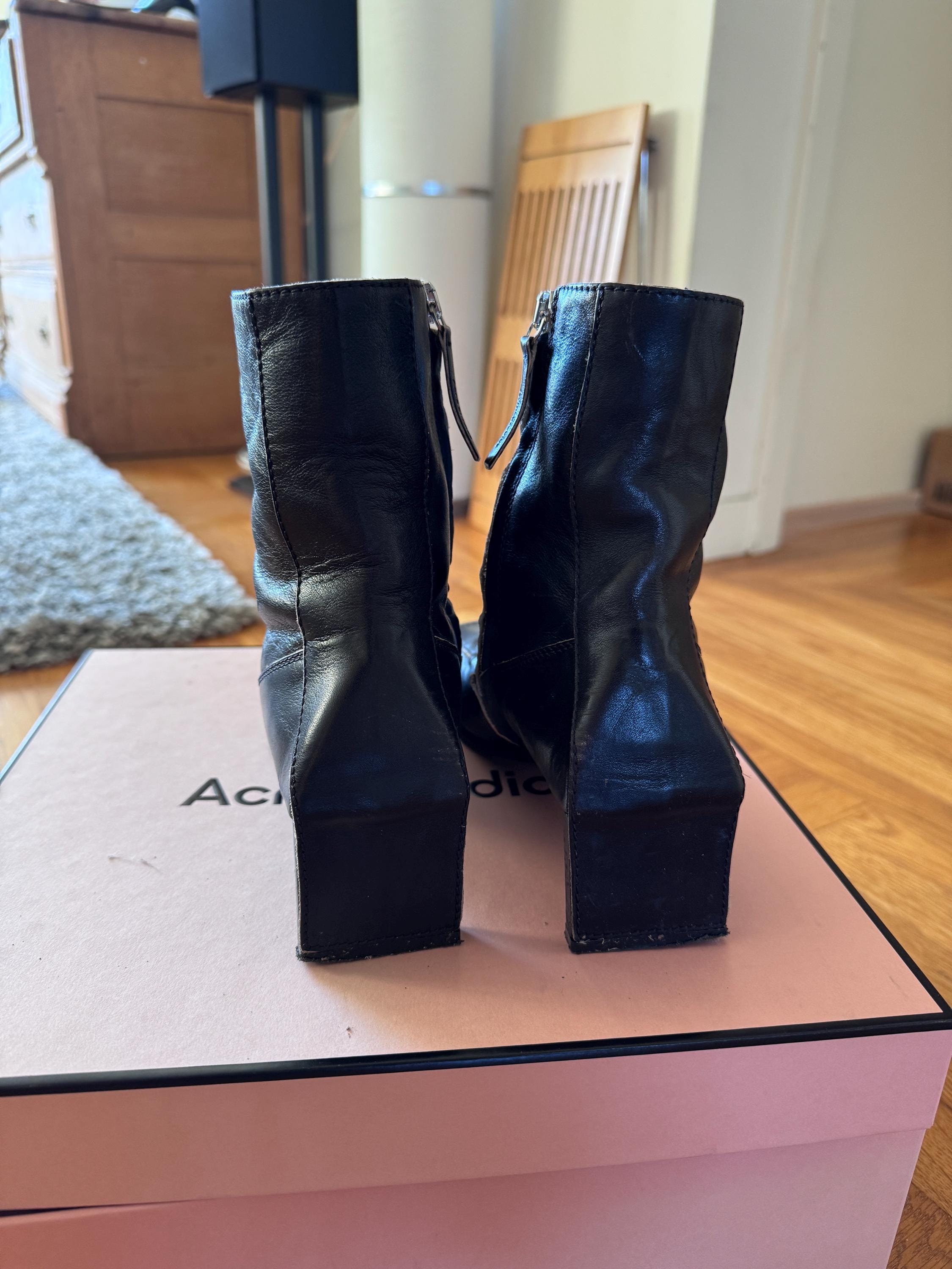 Acne Studios Black Calf Leather Square-toe Bae Ankle Boots 36 - Etsy