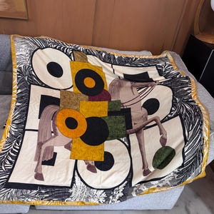 Hermes Cashmere Silk cavalier en formes shawl scarf in black yellow