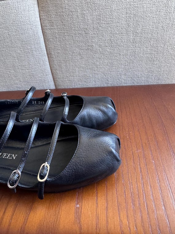 Alexander Mcqueen Black Buckled-straps Leather Ballerina Flat