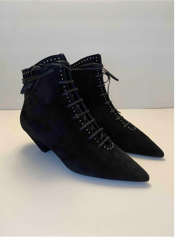 Saint Laurent スタッズ付きアンクルブーツ 黒 サンローラン ブレイズ スタッズ＆レースアップ アンクルブーツ