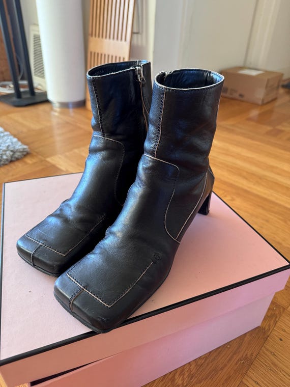 Acne Studios Black Calf Leather Square-toe Bae Ankle Boots 36 - Etsy