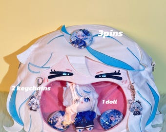 Kit de Presente Furina (Bolsa Ita + Pelúcia + Pins + Chaveiros), Presente Perfeito para Fãs, Mochila, Bolsa para Cosplay, Bolsa para Convenções de Anime, Produtos de Jogos