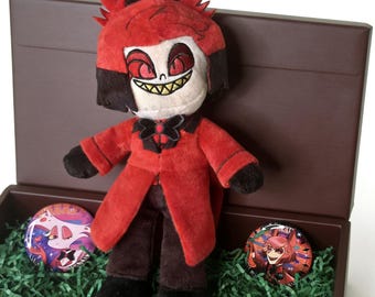 Alastor Gift Plush Gift Box （35cm Plush+ Pins），Anime  Gift For Fans,Collectible Handmade Toys