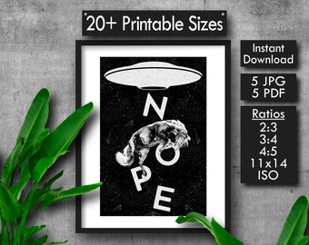 Nope Movie Stampabile Wall Art, Film horror di fantascienza, Alien Wall Art, Arte rapita, Stampe d'arte da parete per bagno, Decorazioni da parete per film, Arte da ufficio