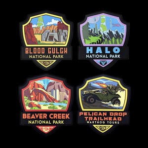 Halo National Park Sticker Pack, Four Stickers- Halo, Blood Gulch, Beaver Creek, Pelican Drop Trailhead
