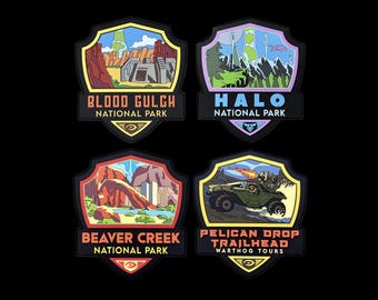 Halo National Park Sticker Pack, Four Stickers- Halo, Blood Gulch, Beaver Creek, Pelican Drop Trailhead