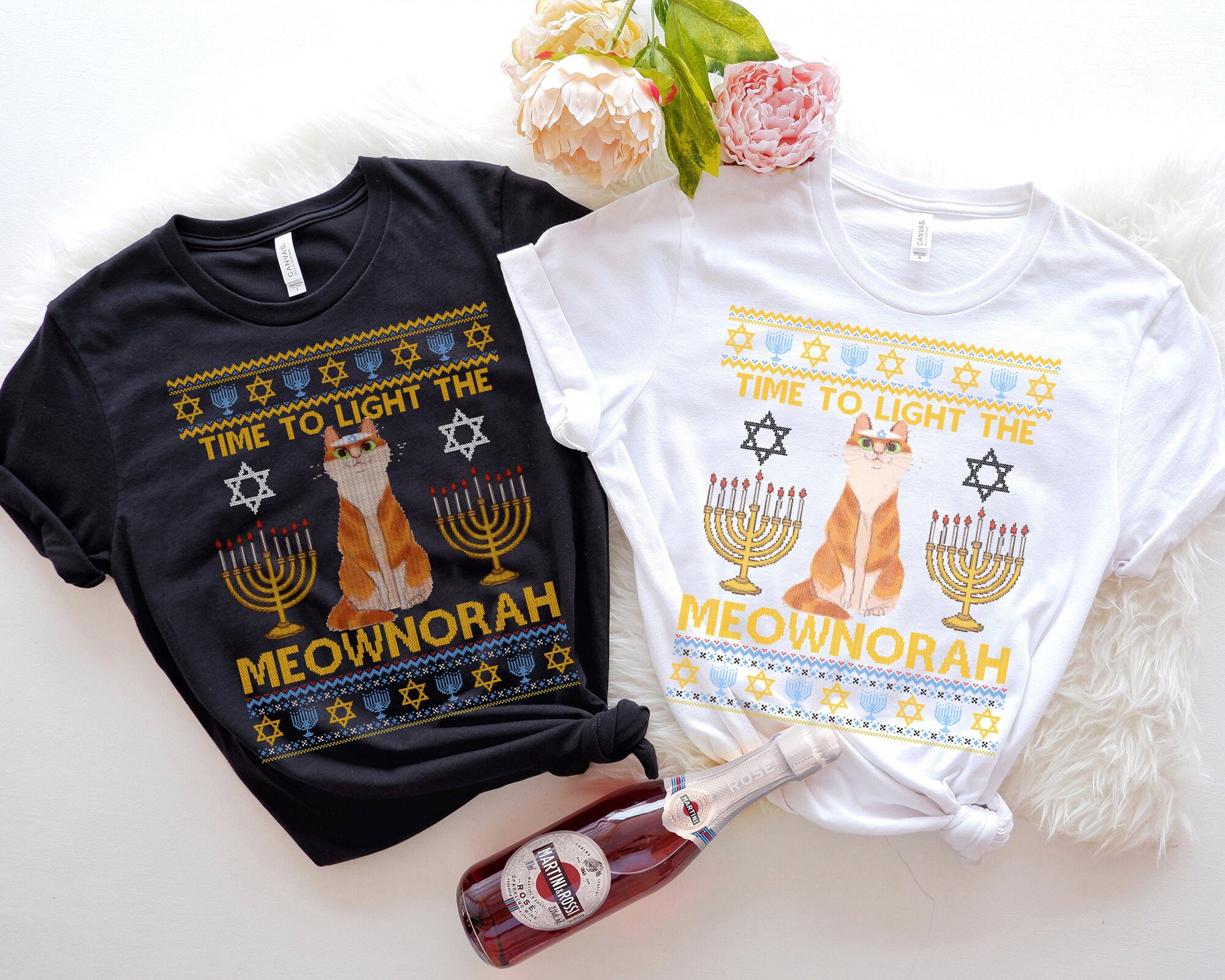 Funny Menorah Shirt Light the Meownorah Ugly Christmas Etsy