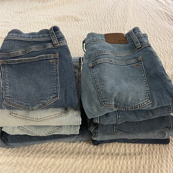 Madewell Premium Denim Damaged Jeans for DIY Up-Cycling Repurposing Patching ........