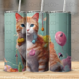 Playful Cat 20oz Tumbler Sublimation Design , Sublimation 3D Designs, Straight Skinny Tumblers Wraps PNG, Sublimation Designs