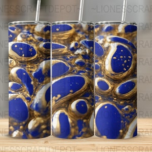Royal Blue & Gold Acrylic Pour 20oz Tumbler Sublimation Design, Sublimation 3D Designs, Straight Skinny Wraps PNG, Sublimation Designs